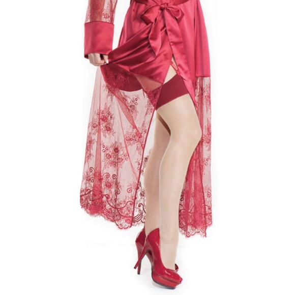 Plus Cuban Heel Back Seam Stockings Womens OSXL Merlot Red - Picture 1 of 7